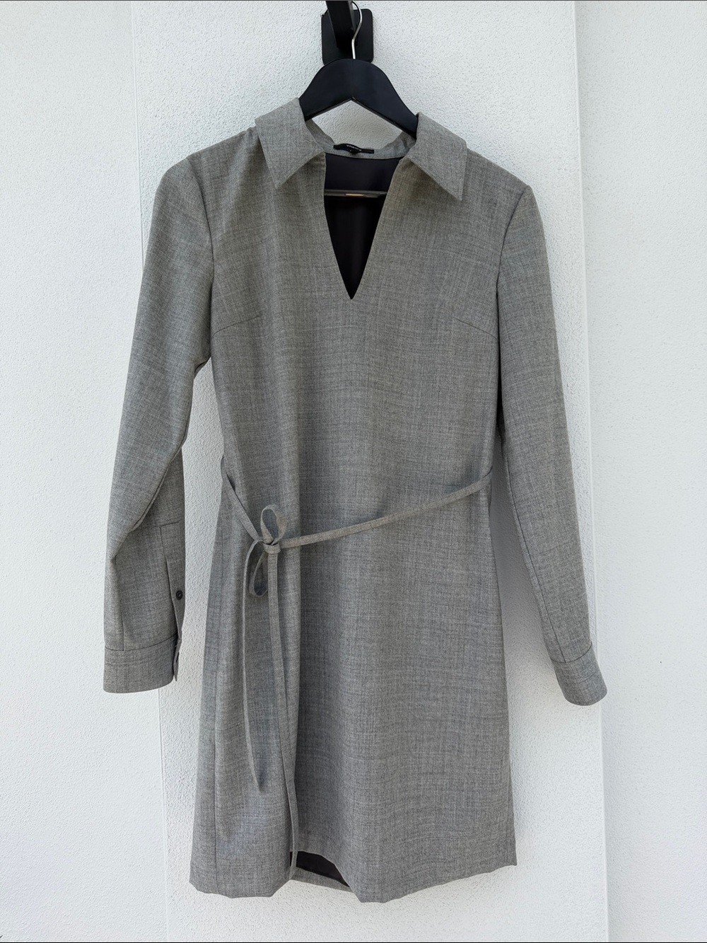 Theory | Size 0 Grey Collared Sleek Flannel Belted Shift Dress NWT Retail: $425